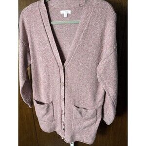 Womens LC Lauren Conrad Long Cardigan Sweater Button Pink Gray Heather Sz M